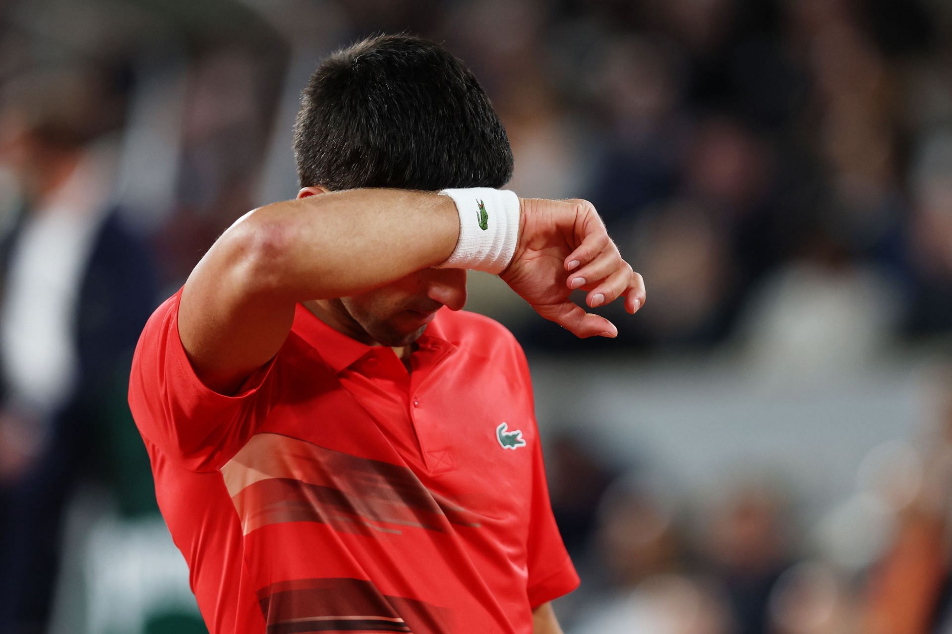 Novak Djokovic reacts during the 2022 French Open