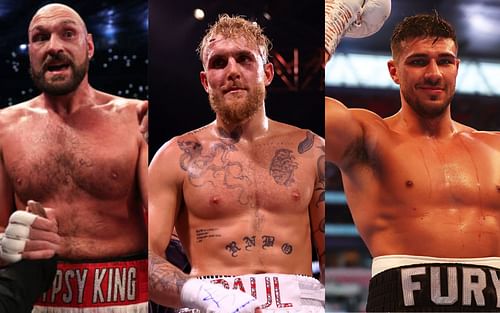 Tyson Fury (left), Jake Paul (center), and Tommy Fury (right) (Image credits Getty)