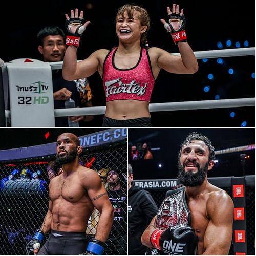 Stamp Fairtex (top), Demetrious Johnson (bottom left), and Chingiz Allazov (bottom right) [Photo Credit: ONE Championship]