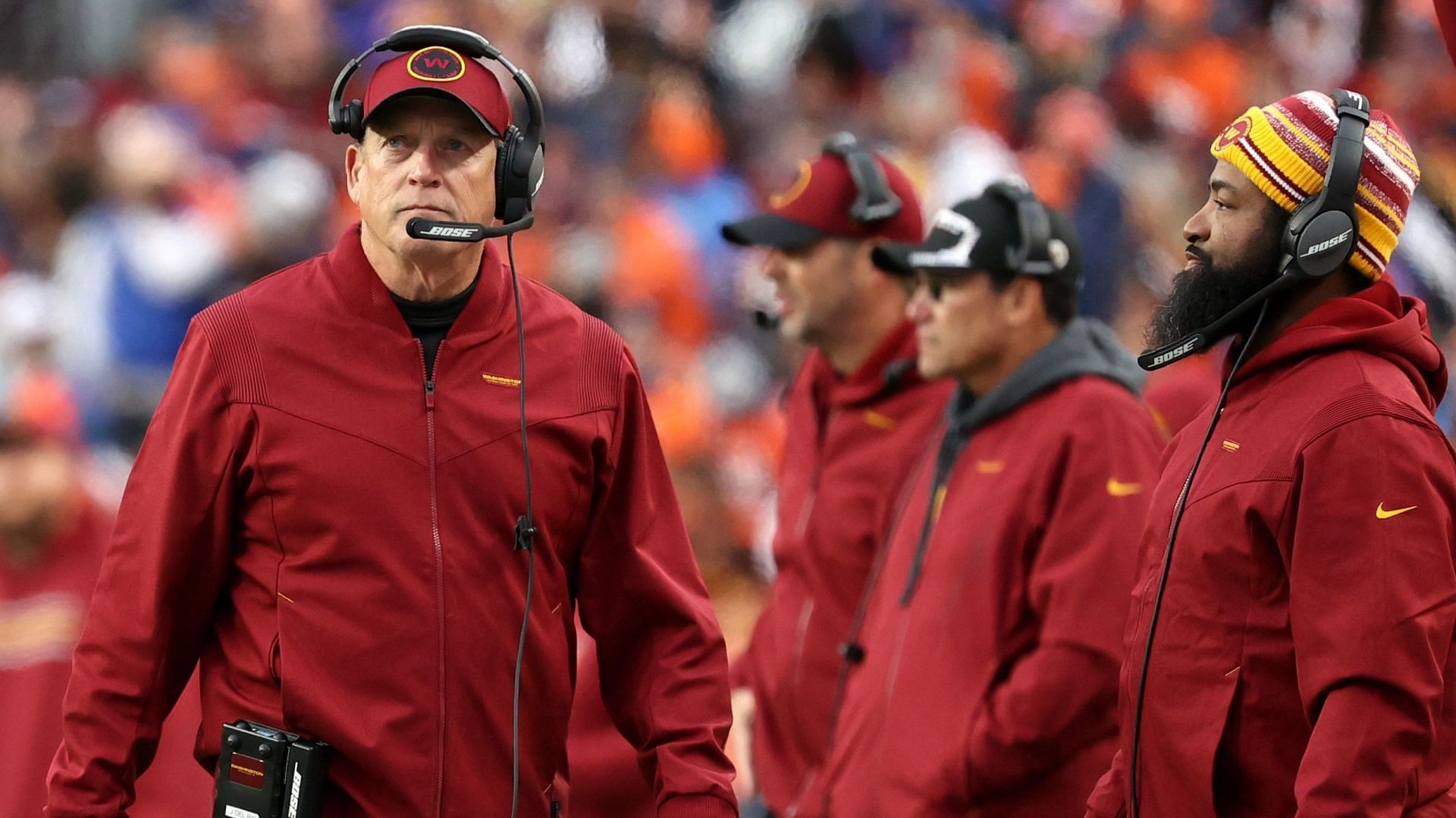 Commanders DC Jack Del Rio pacing the sidelines. Source: NBC Sports