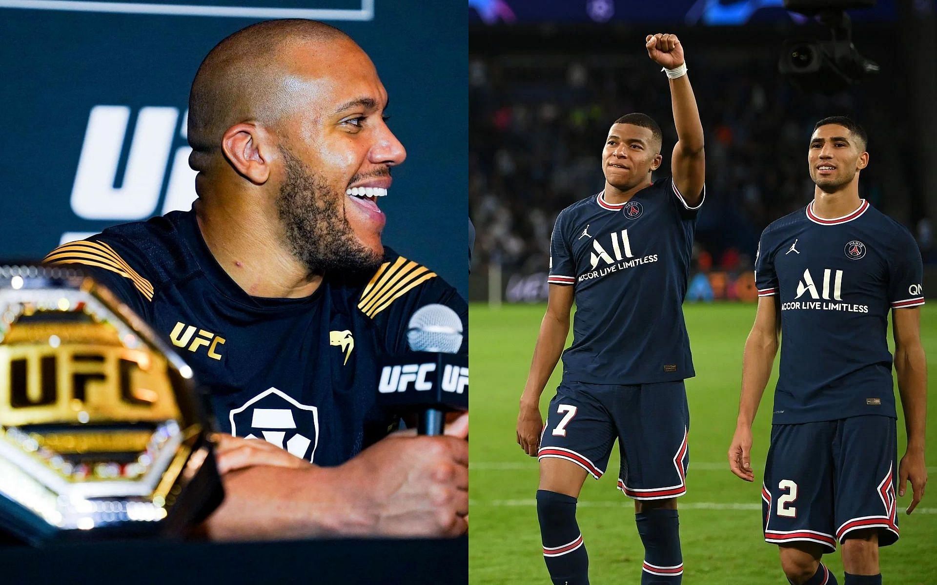 Ciryl Gane (left) and Kylian Mbappe and Achraf Hakimi (right) [Images courtesy of Getty]