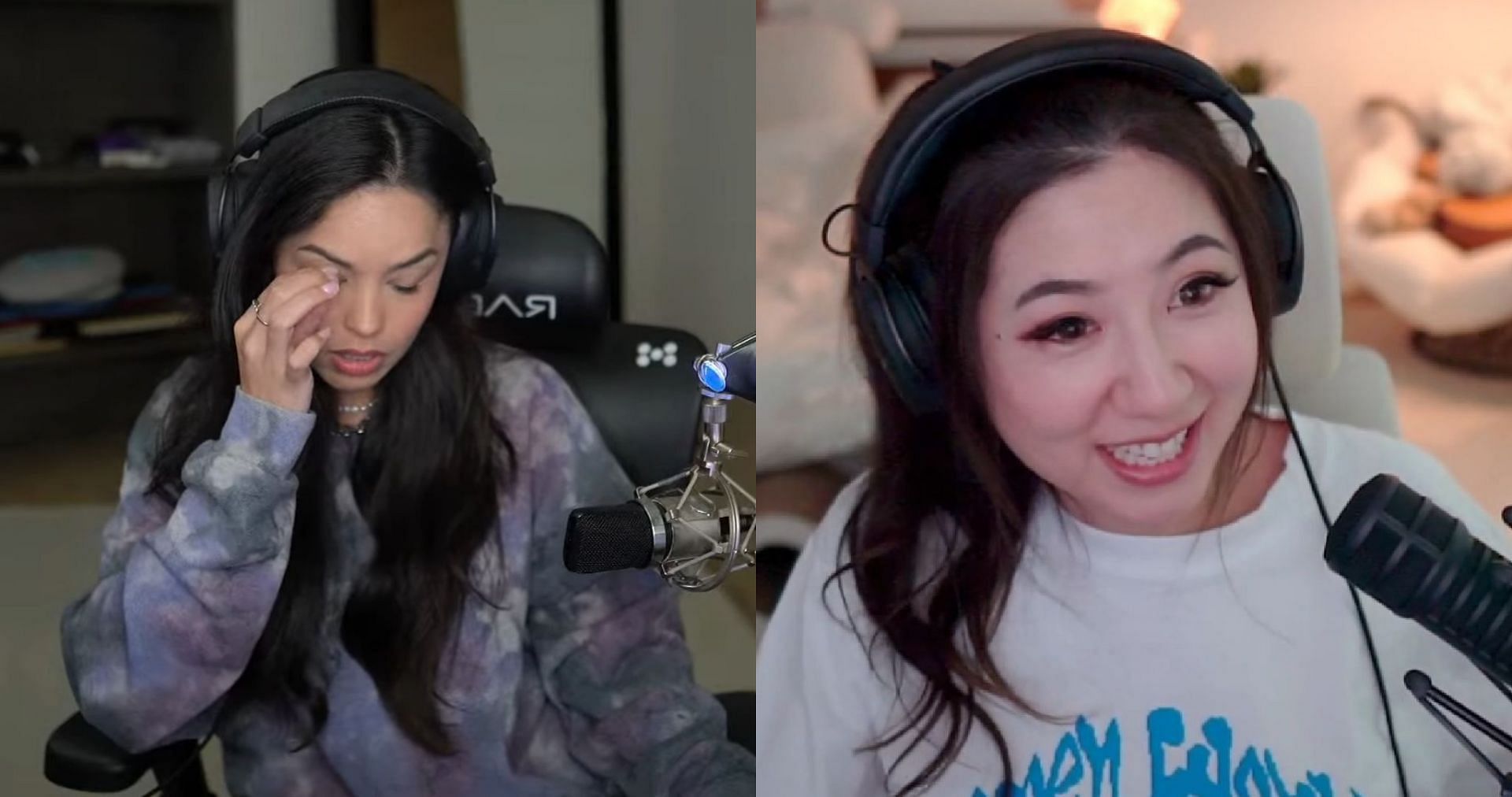 Valkyrae cannot believe Leslie would laugh like that (Images via Rae/YouTube, Fuslie/Twitch)