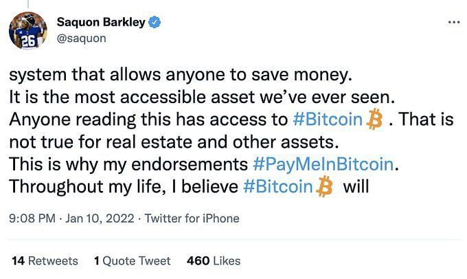 Giants' Saquon Barkley will convert marketing income to bitcoin