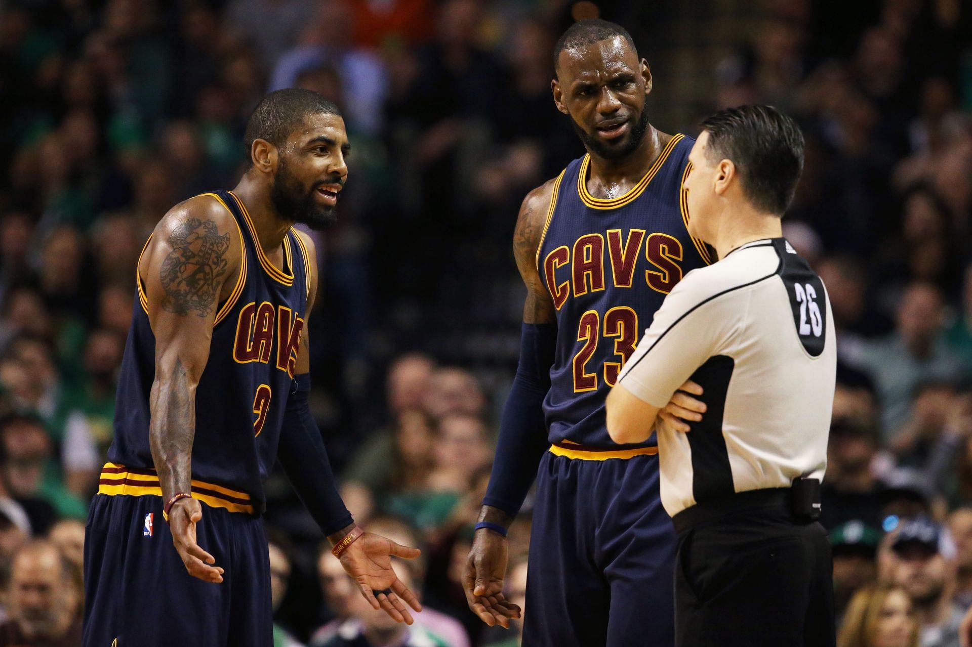 Kyrie Irving, left, of the Cleveland Cavaliers and LeBron James #23