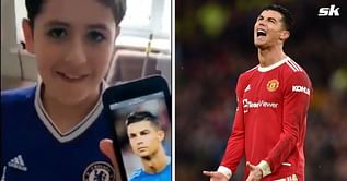 WATCH: Kid wearing Chelsea kit falls for brutal prank after asking dad for Cristiano Ronaldo haircut