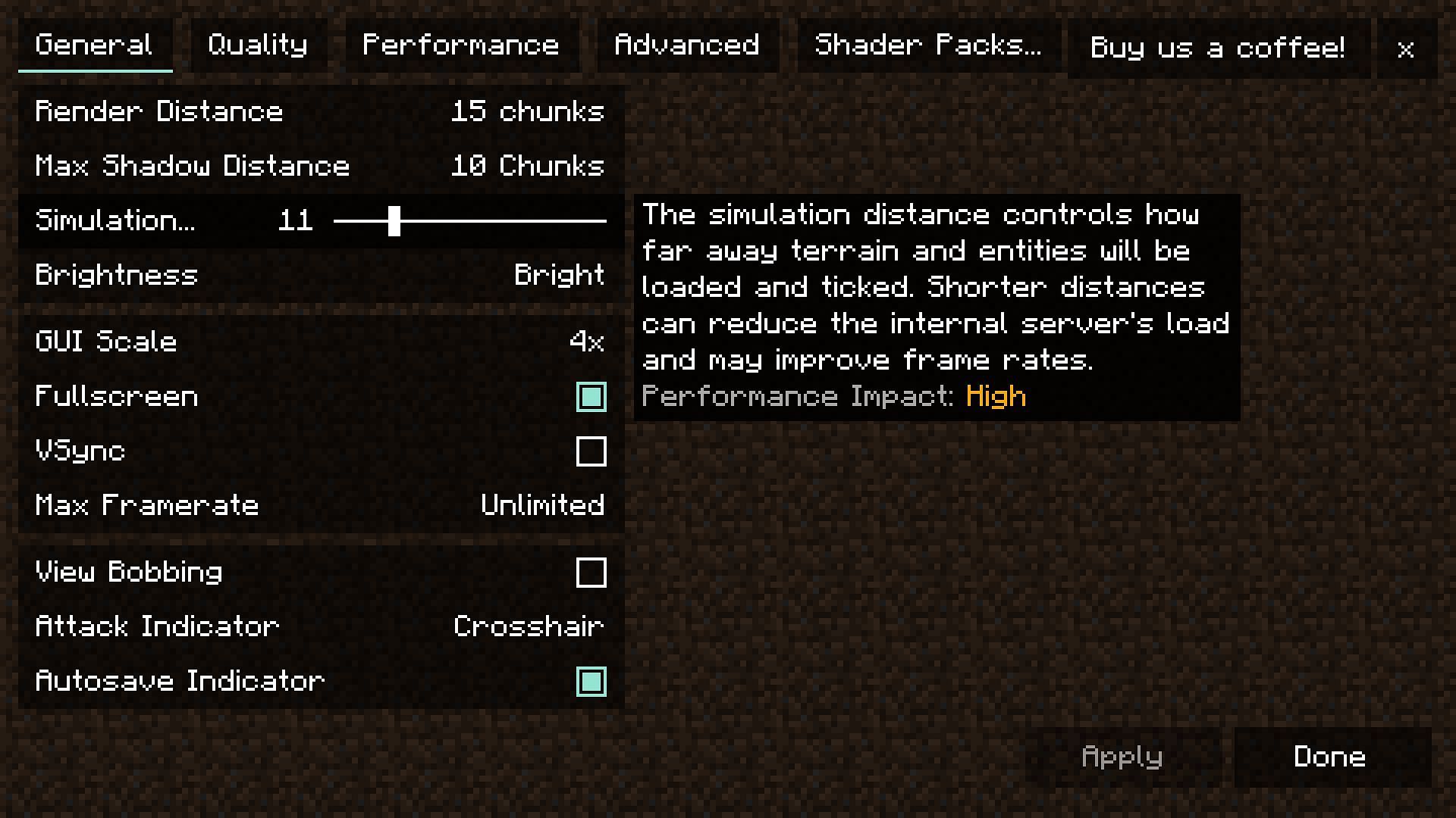 Simulation Distance description in Sodium mod video settings (Image via Minecraft 1.19)