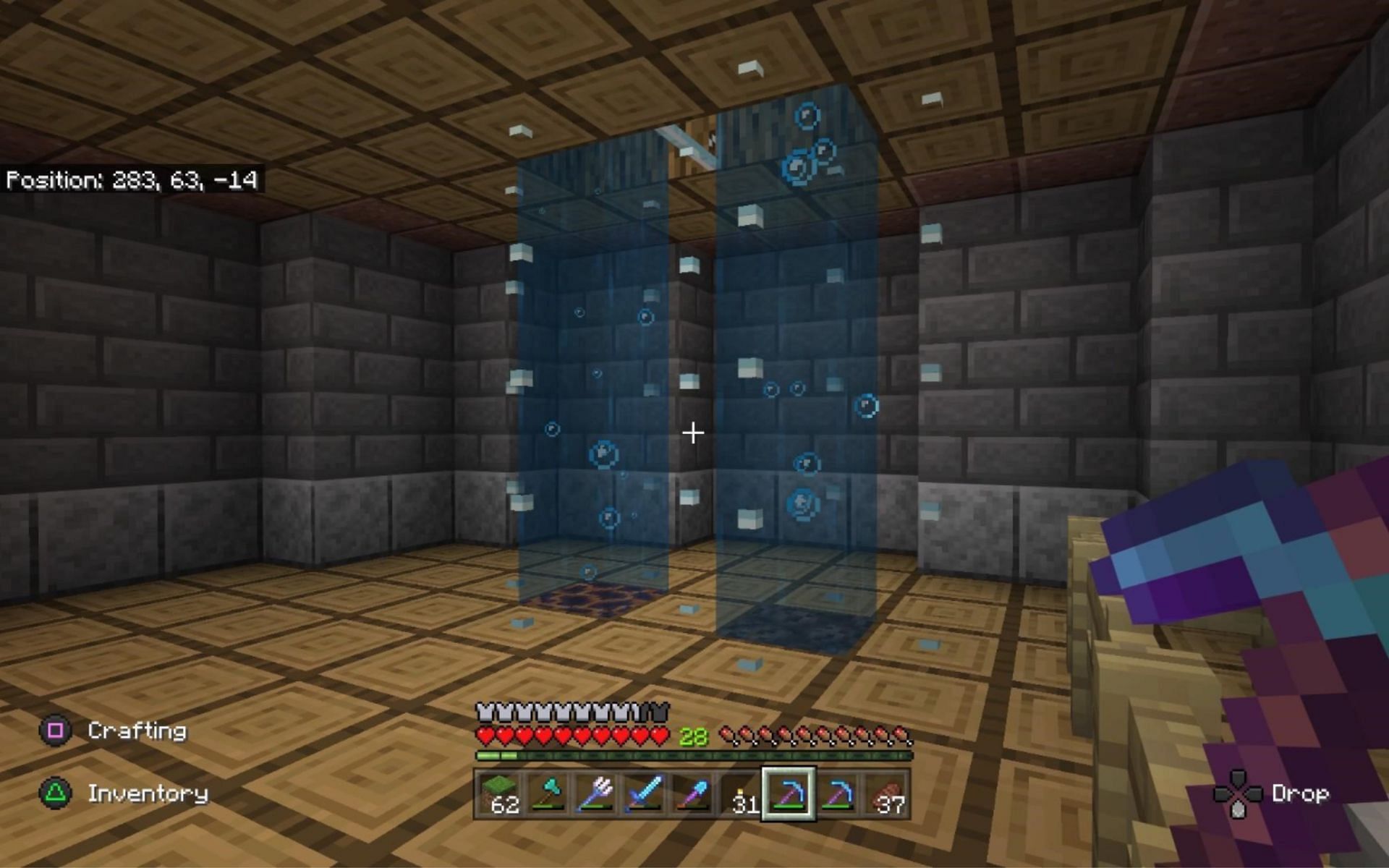 A water elevator in Minecraft Bedrock (Image via Minecraft)
