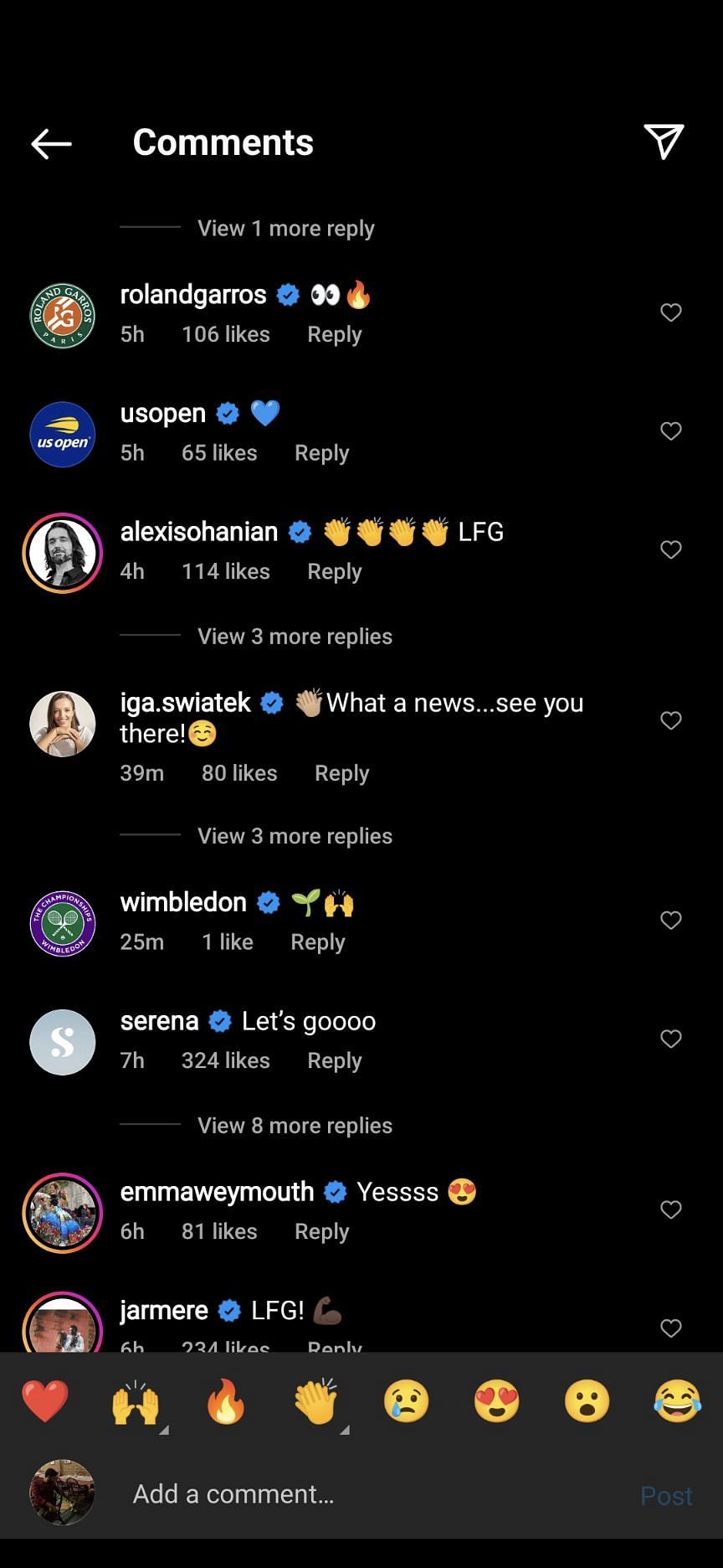 Iga Swiatek&#039;s comment on Williams&#039; post confirming her participation in Wimbledon