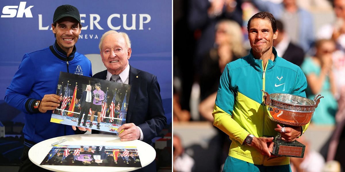 Rod Laver and Rafael Nadal pose for a picture