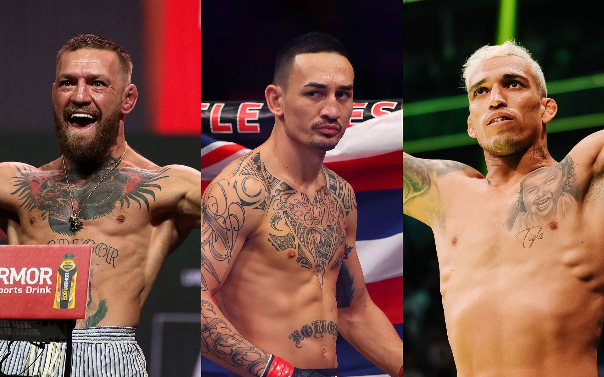 (L to R) Conor McGregor, Max Holloway, Charles Oliveira