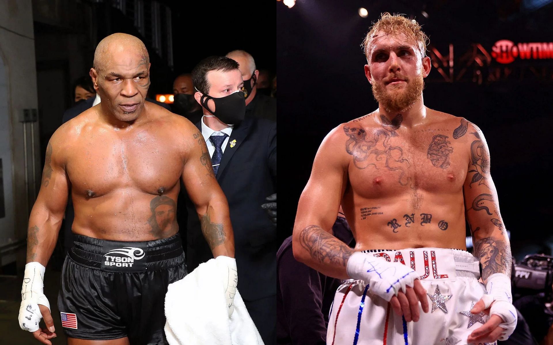 Mike Tyson (left), Jake Paul (right)