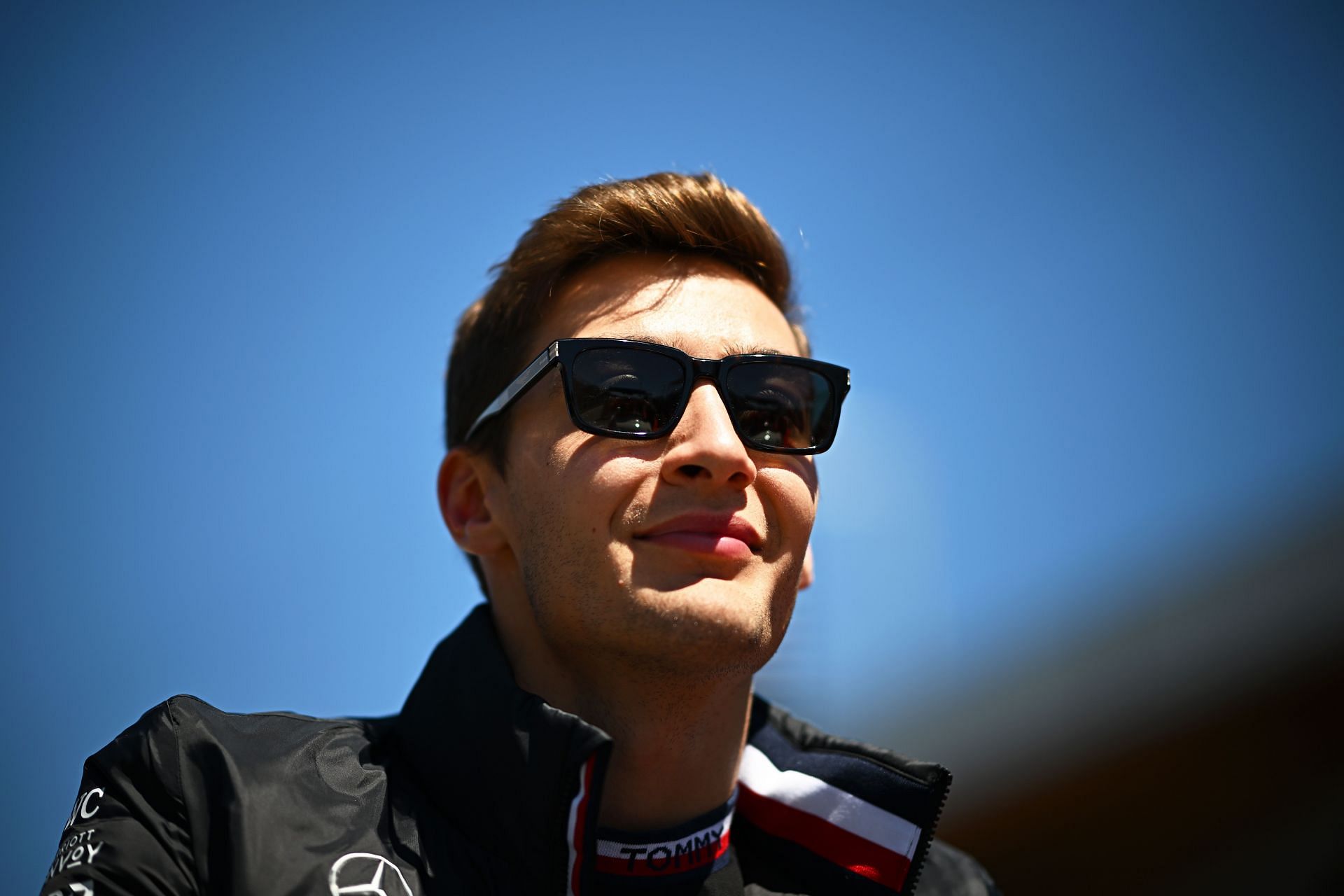 George Russell of Mercedes looks on from the drivers parade ahead of the F1 Grand Prix of Canada at Circuit Gilles Villeneuve on June 19, 2022 in Montreal, Quebec. (Photo by Clive Mason/Getty Images