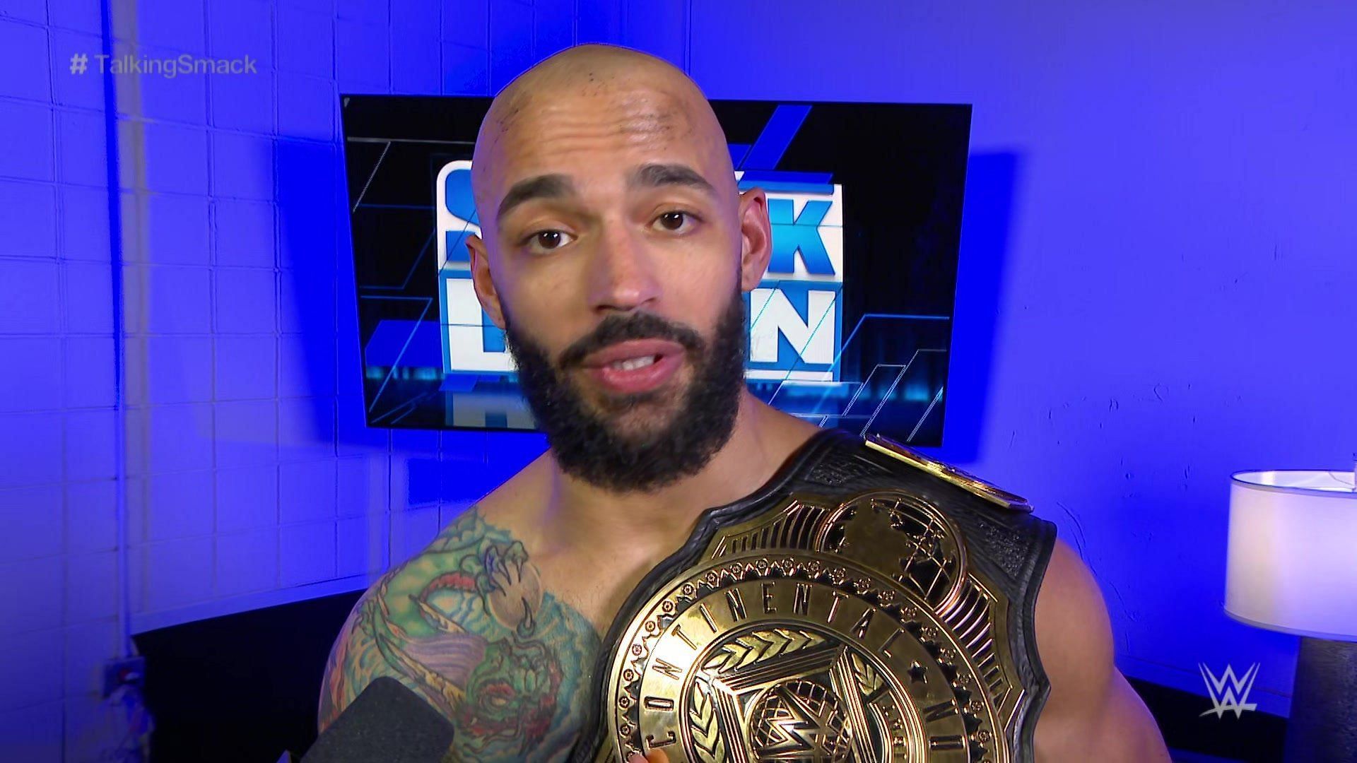 WWE SmackDown&#039;s Ricochet during an interview