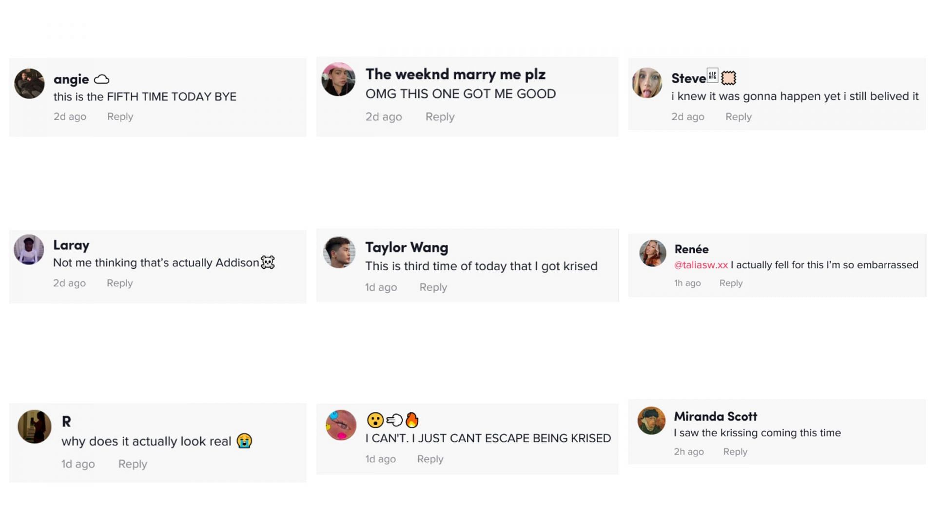 Reactions of TikTok users on being Krissed (Image via @kuwtkdoll/TikTok)