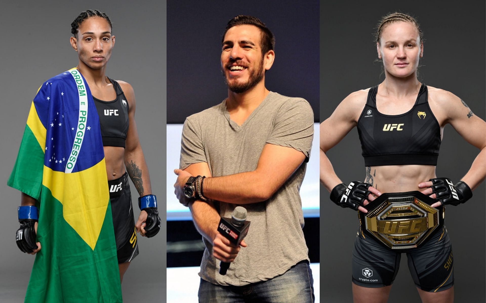 Taila Santos (left), Kenny Florian (middle), and Valentina Shevchenko (right) (Images via Getty)