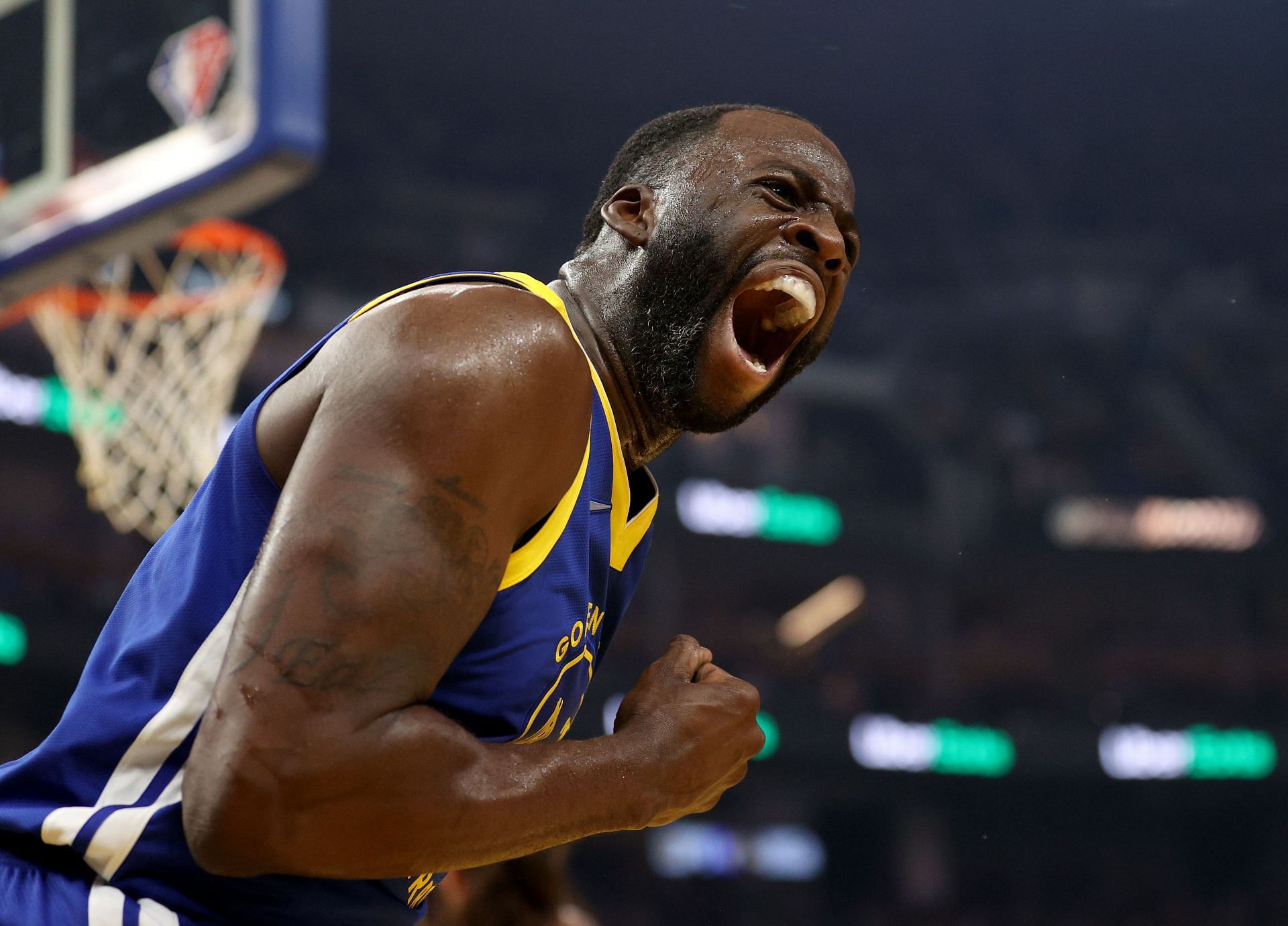 Draymond Green of the Golden State Warriors reacts against the Memphis Grizzlies