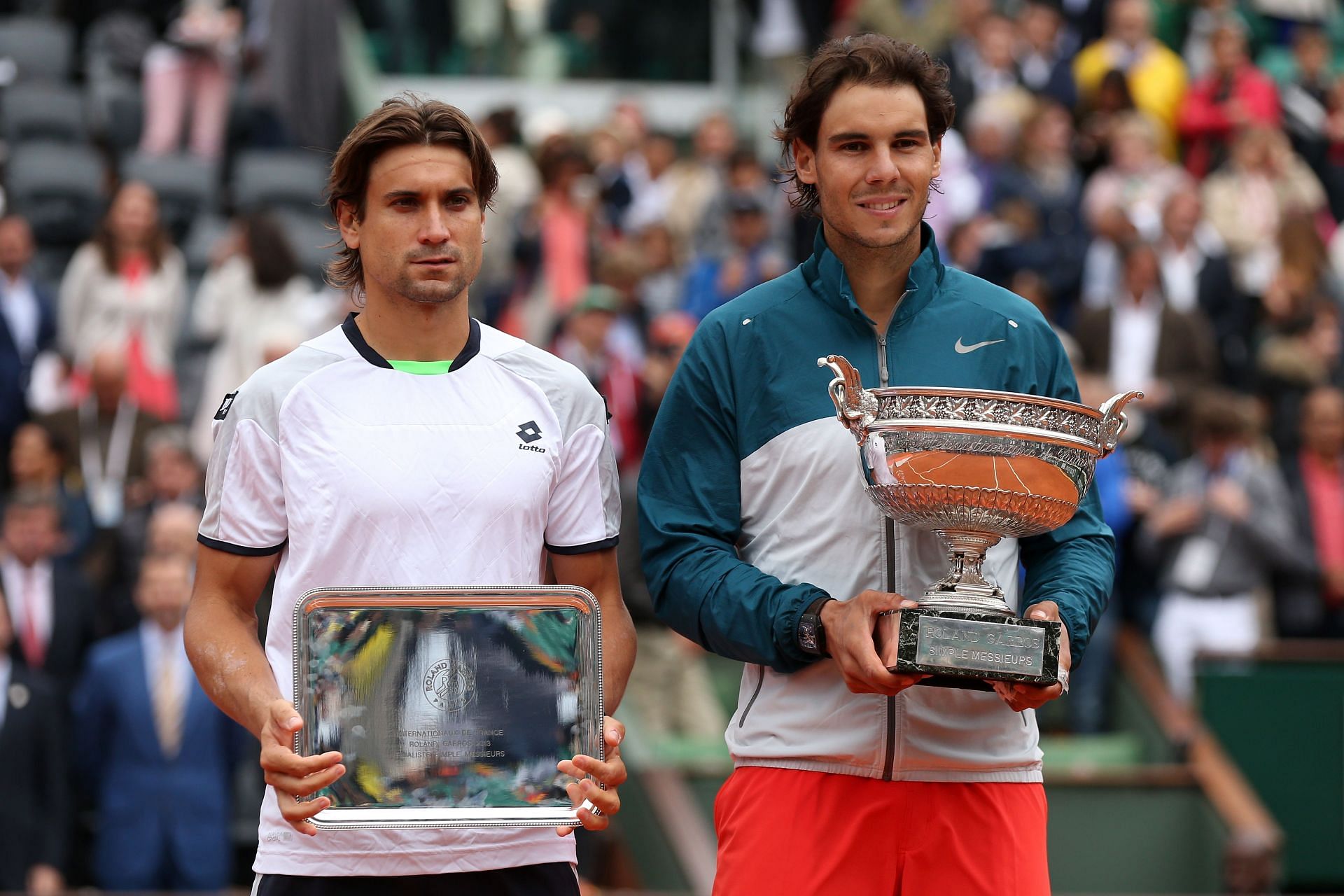 David Ferrer (L) and Rafael Nadal at the 2013 French Open.