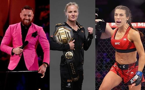 Conor McGregor (left), Valentina Shevchenko (middle), and Joanna Jedrzejczyk (right)(Images via Getty)