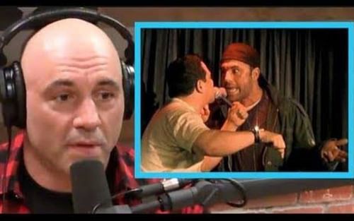 Joe Rogan (left), Carlos Mencia (right) [Image courtesy of PowerfulJRE on YouTube]