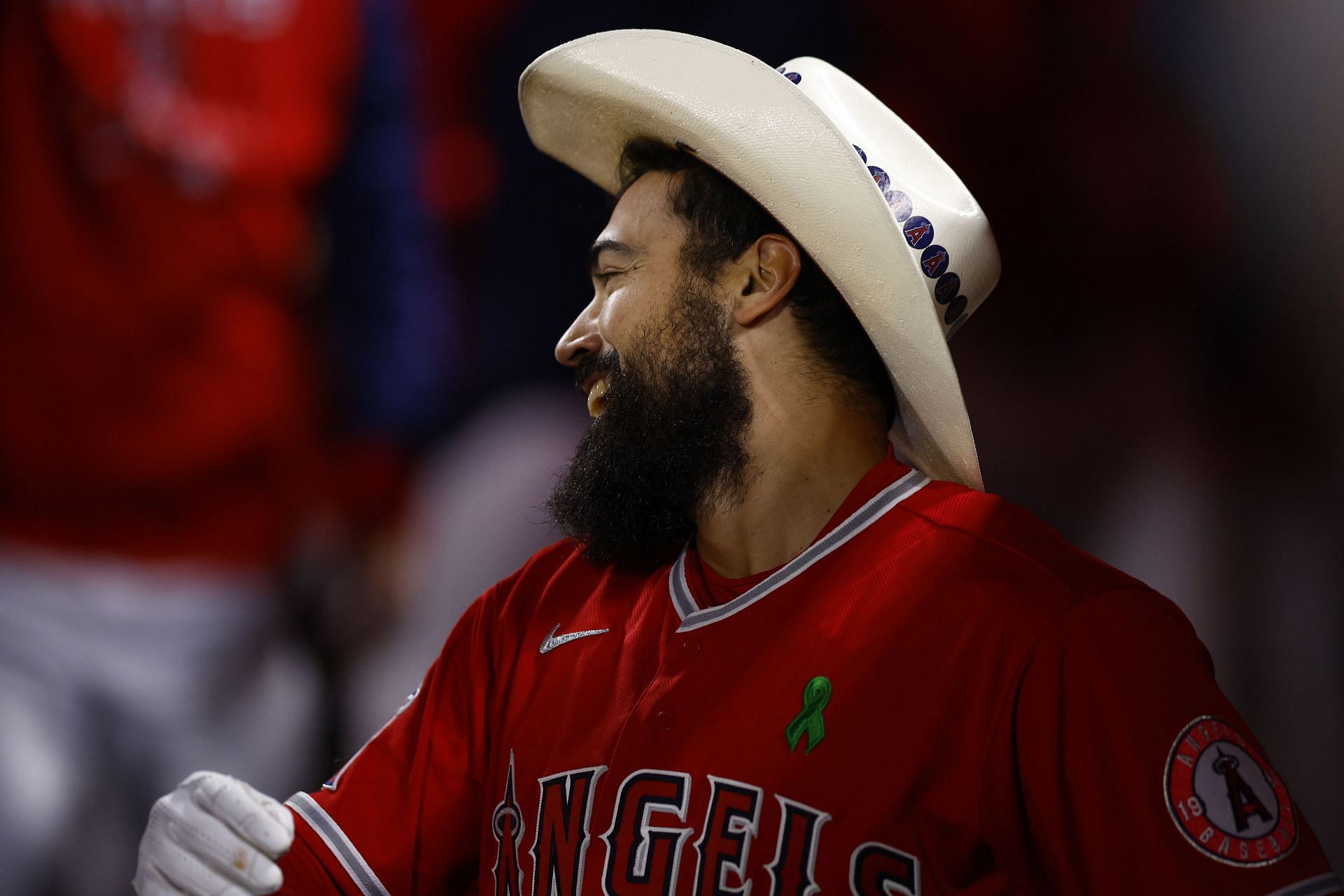 Anthony Rendon celebrates in the dugout during a game against the Tampa Bay Rays.