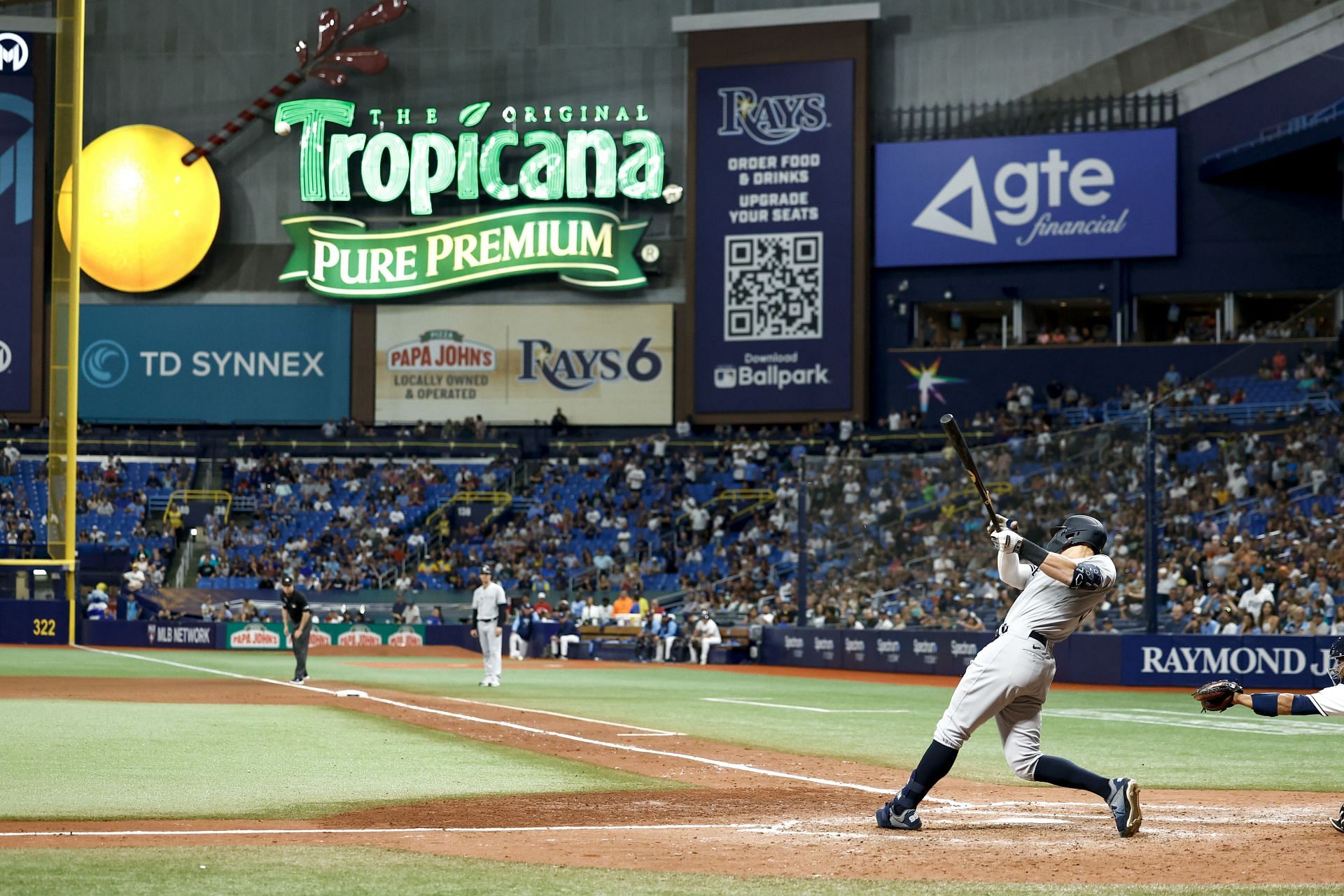 Aaron Judge belts his 26th home run during tonight&#039;s New York Yankees v Tampa Bay Rays game.