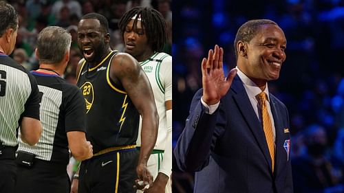 Isiah Thomas, right, called out Draymond Green to stop his podcasting and concentrate on the Boston Celtics. [Photo: The SportsRush]