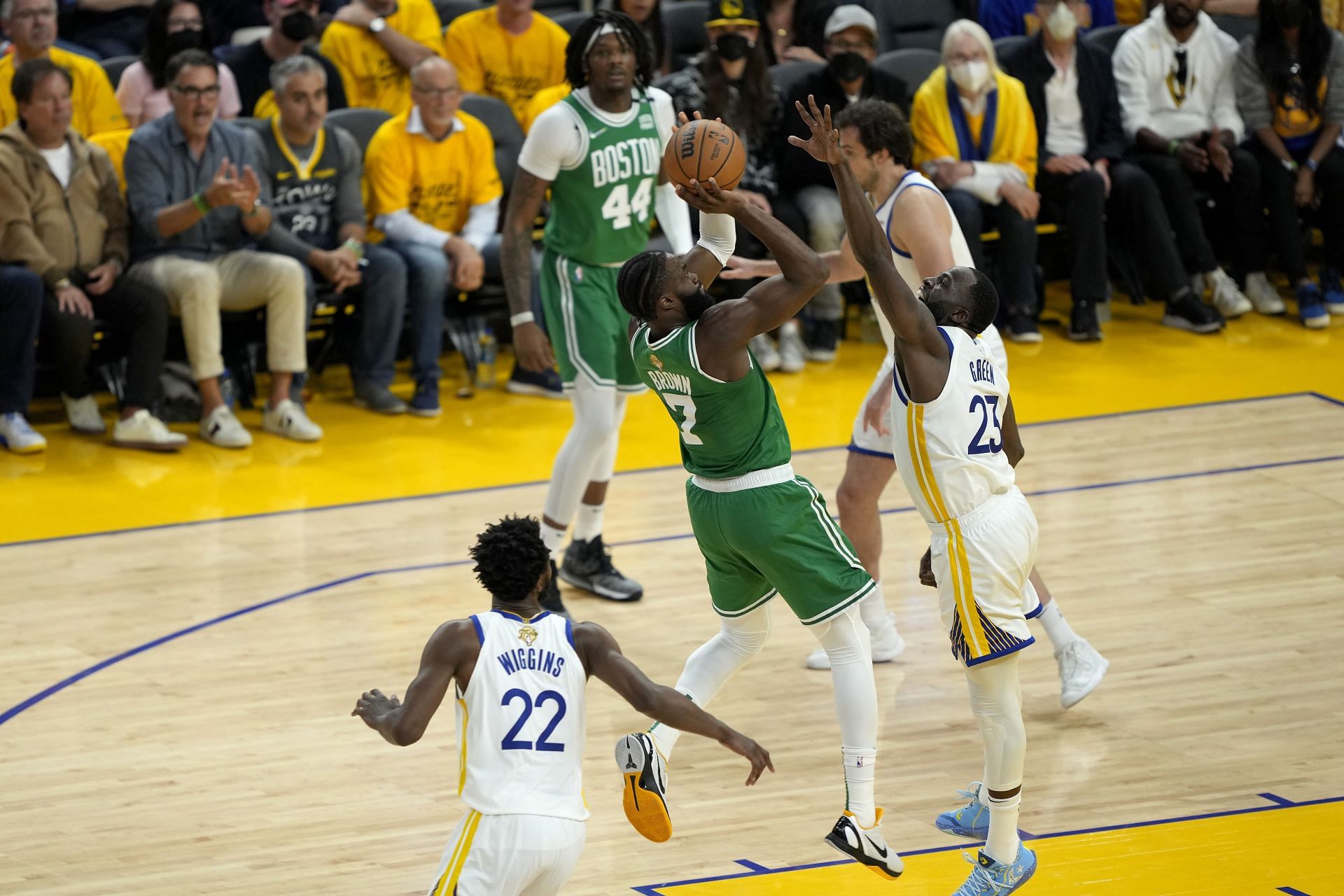 Green and Brown in action in the 2022 NBA Finals - Game 2