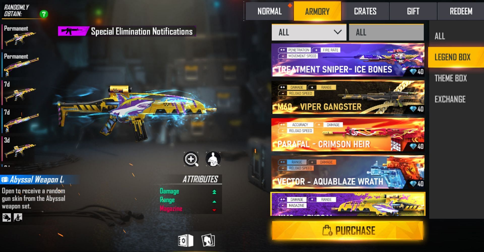 Legendary gun skins are available through gun crates (Image via Garena)