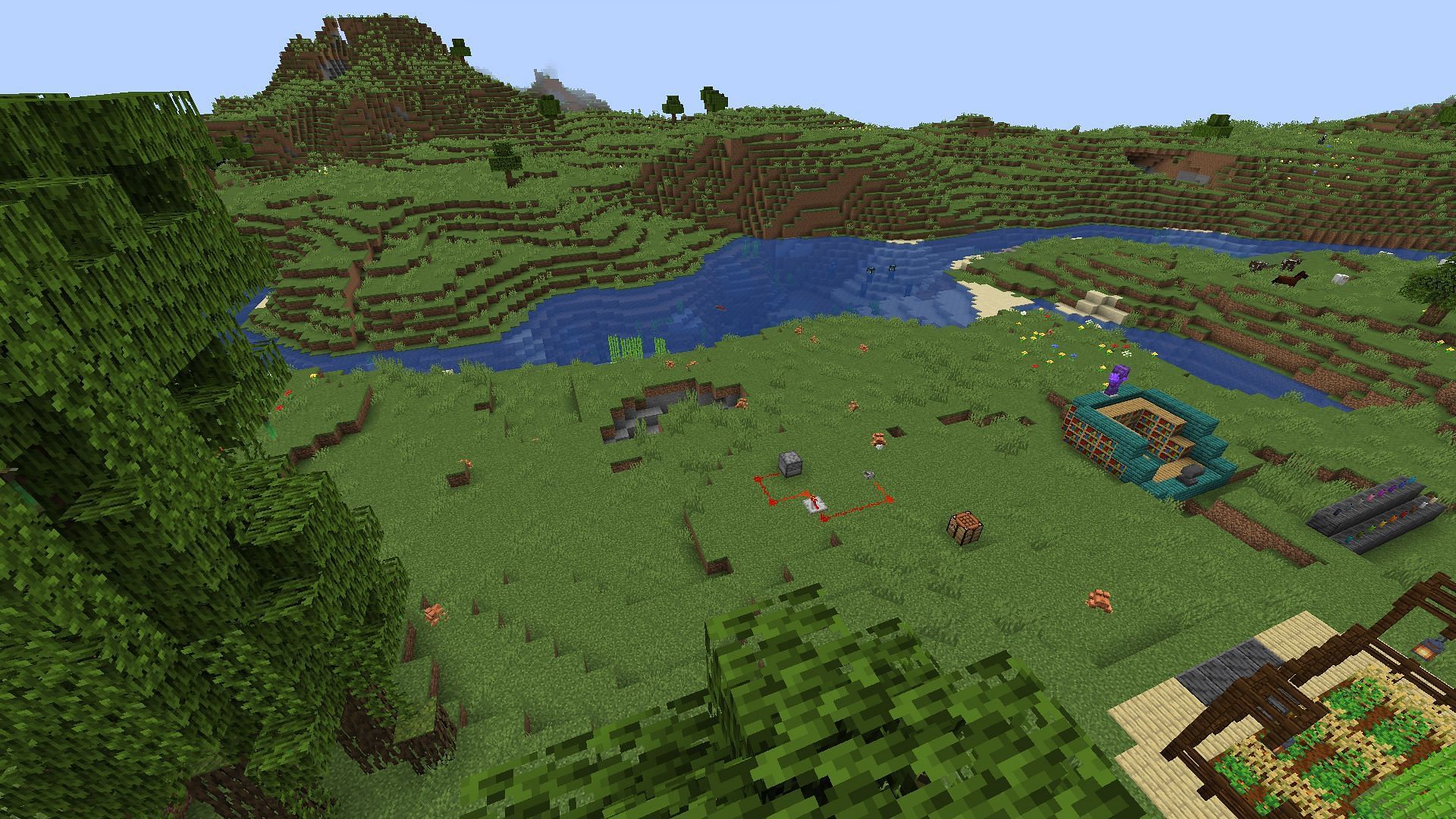 The test area with no shaders for comparison (Image via Minecraft)