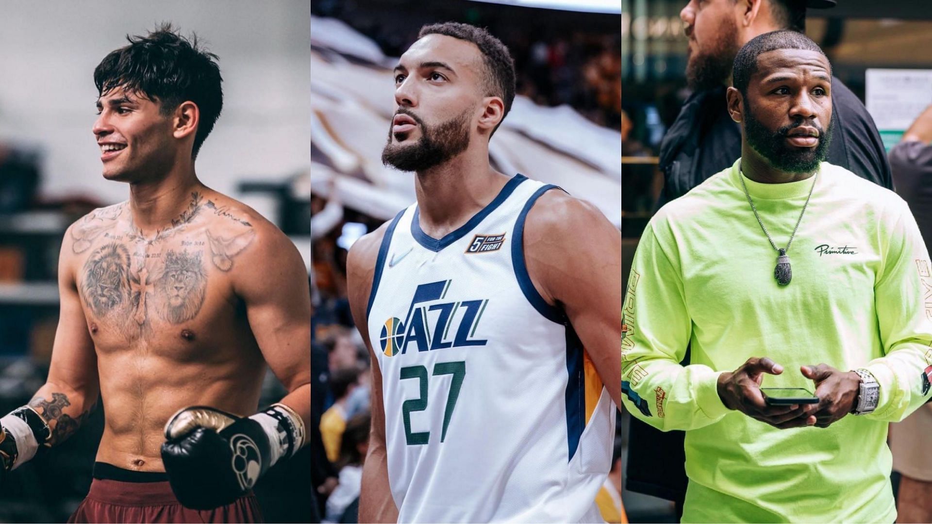 Ryan Garcia (left, @kingryan), Rudy Gobert (center, @rudygobert27), Floyd Mayweather (right, @floydmayweather) [images courtesy of Instagram]