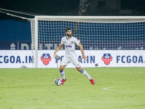 Mohammad Sajid Dhot in action for Chennaiyin FC during ISL 2021-22 (Image Courtesy: Sportsar -The Hindu)