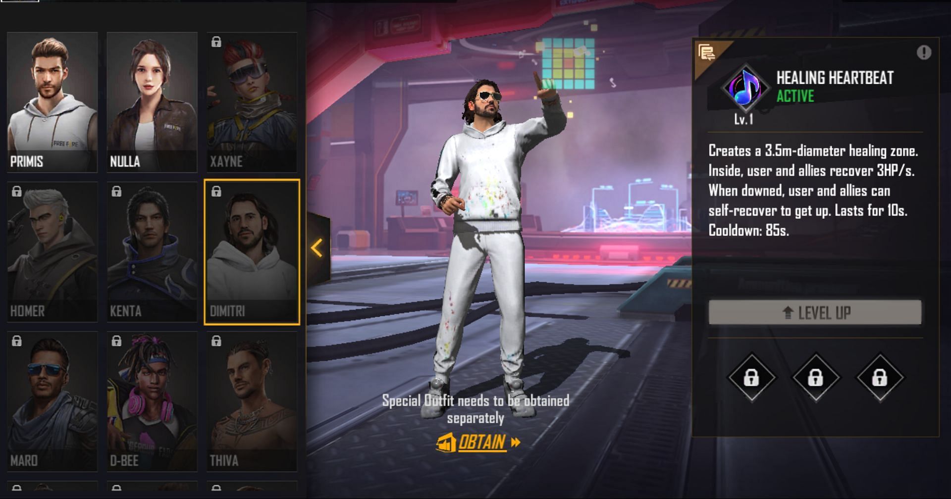 Dimitri&#039;s ability creates a healing zone in Free Fire MAX (Image via Garena)