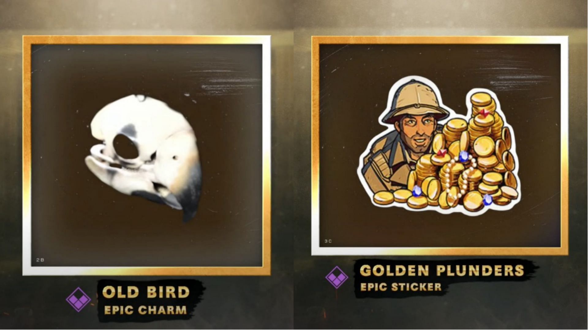 The Epic &ldquo;Old Bird&rdquo; Charm and Epic &ldquo;Golden Plunders&rdquo; sticker (Image via PlayStation)