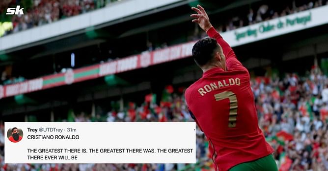 "Messi being hyped for goals against Estonia" "Dominating at age 37" - Fans proclaim Cristiano Ronaldo as the 'undisputed GOAT' for his performance against Switzerland