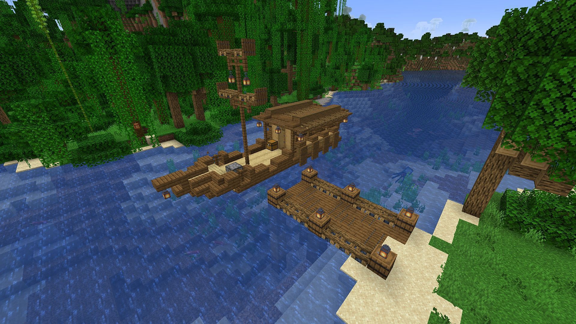 This build makes for a great and safe base resting on the waters of its biome (Image via u/BatmanMinustheBat/Reddit)