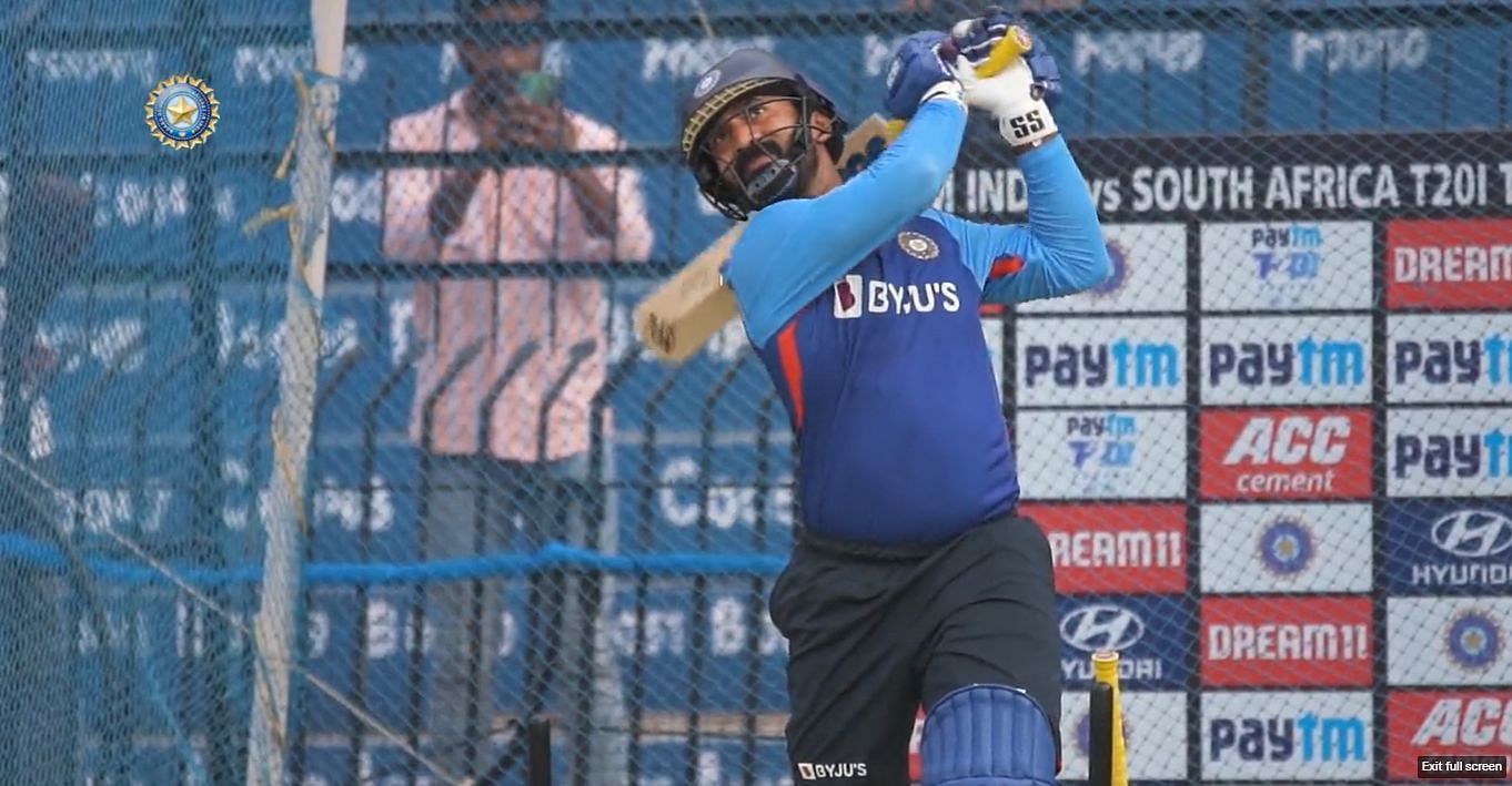 Dinesh Karthik practicing ahead of the 2nd T20I. Pic: BCCI
