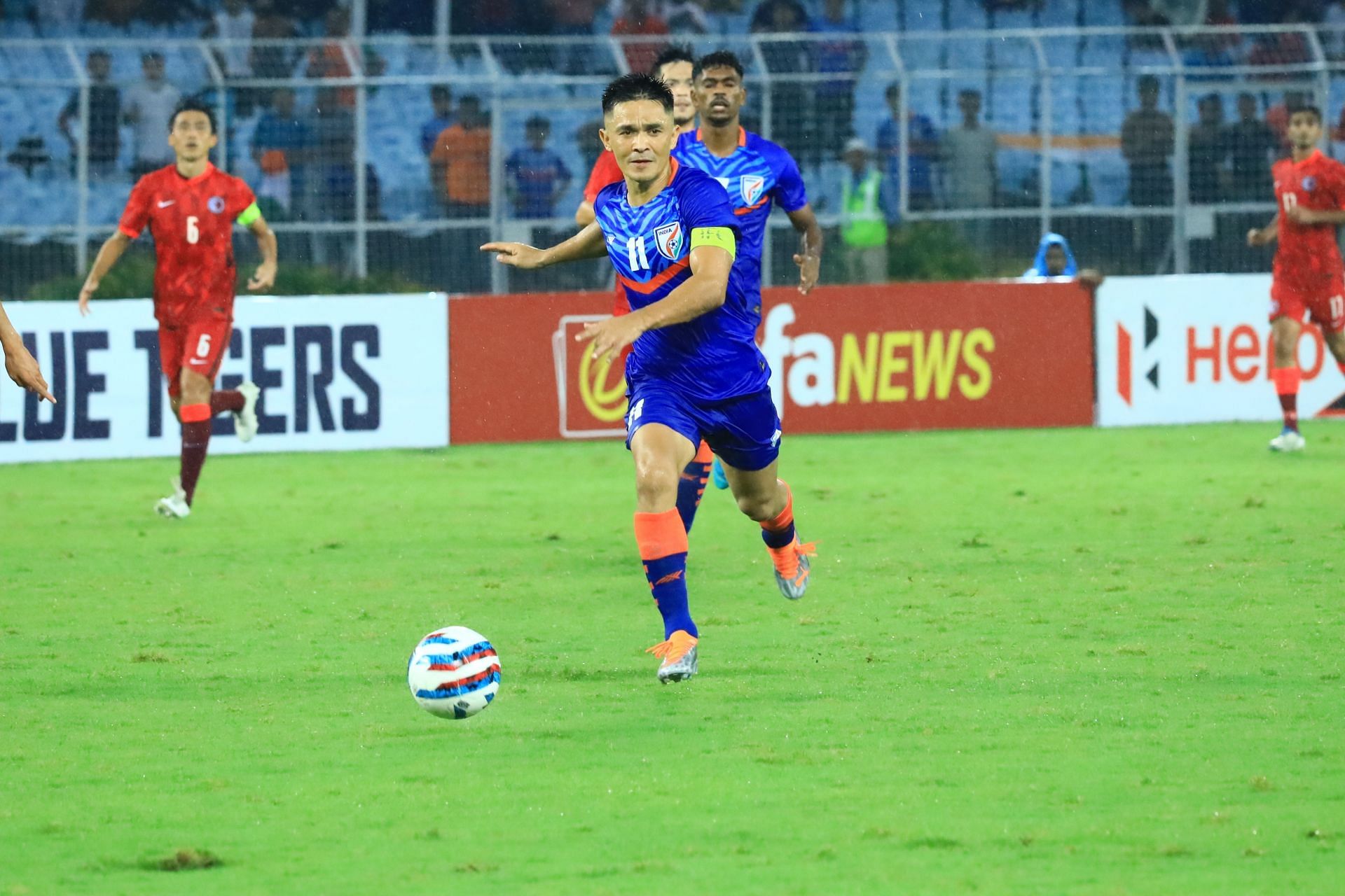 Sunil Chhetri scored his fourth goal of the qualifiers on Tuesday. (Image courtesy: AIFF Media)