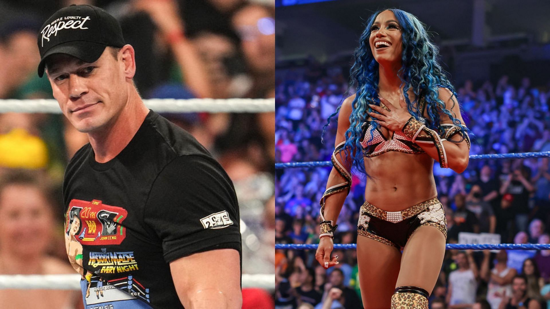John Cena (left); Sasha Banks (right)