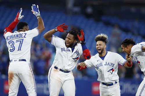 The Toronto Blue Jays celebrated a victory over the Baltimore Orioles.