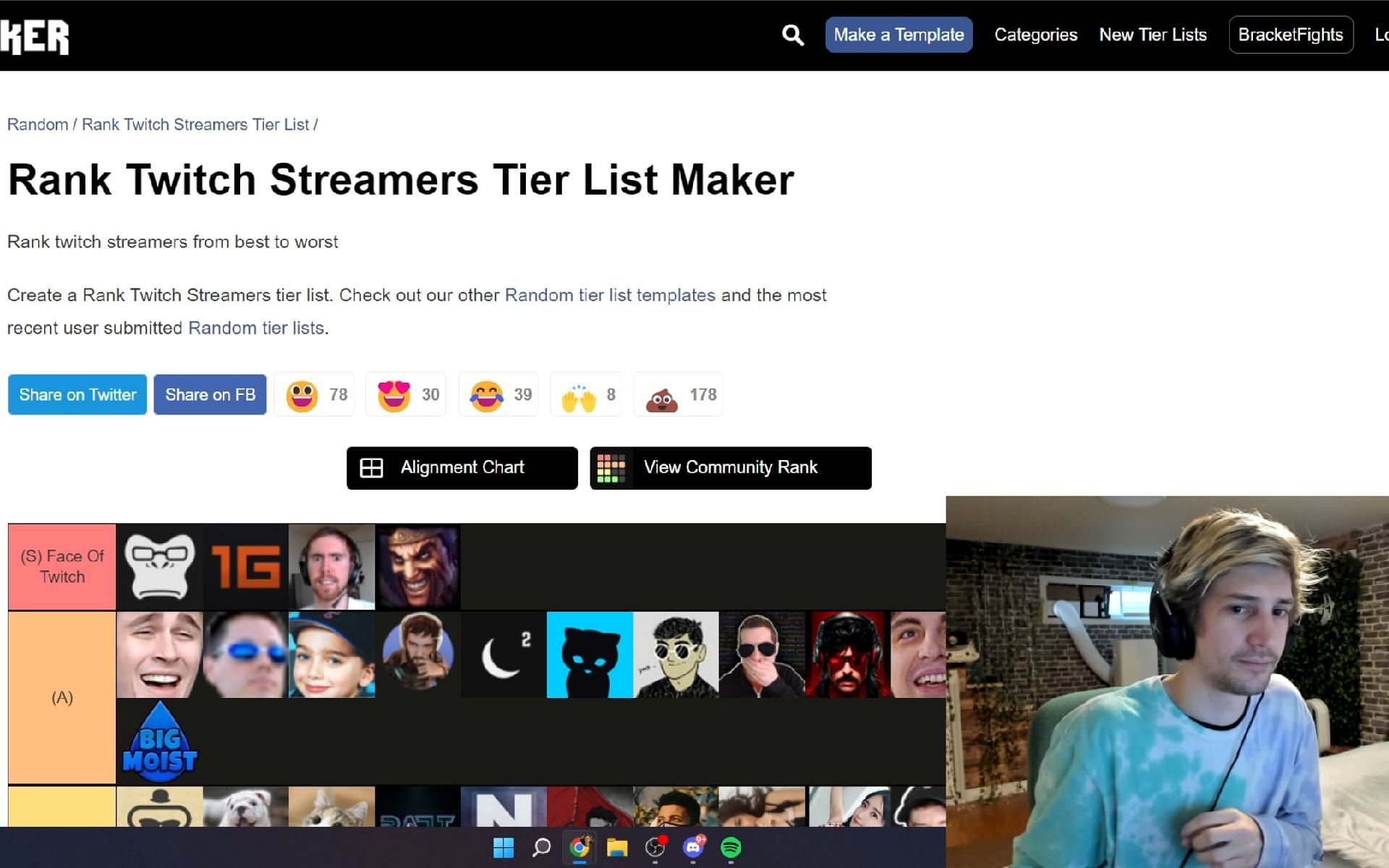 xQc ranks himself as the “Face of Twitch” on his final streamer tier list