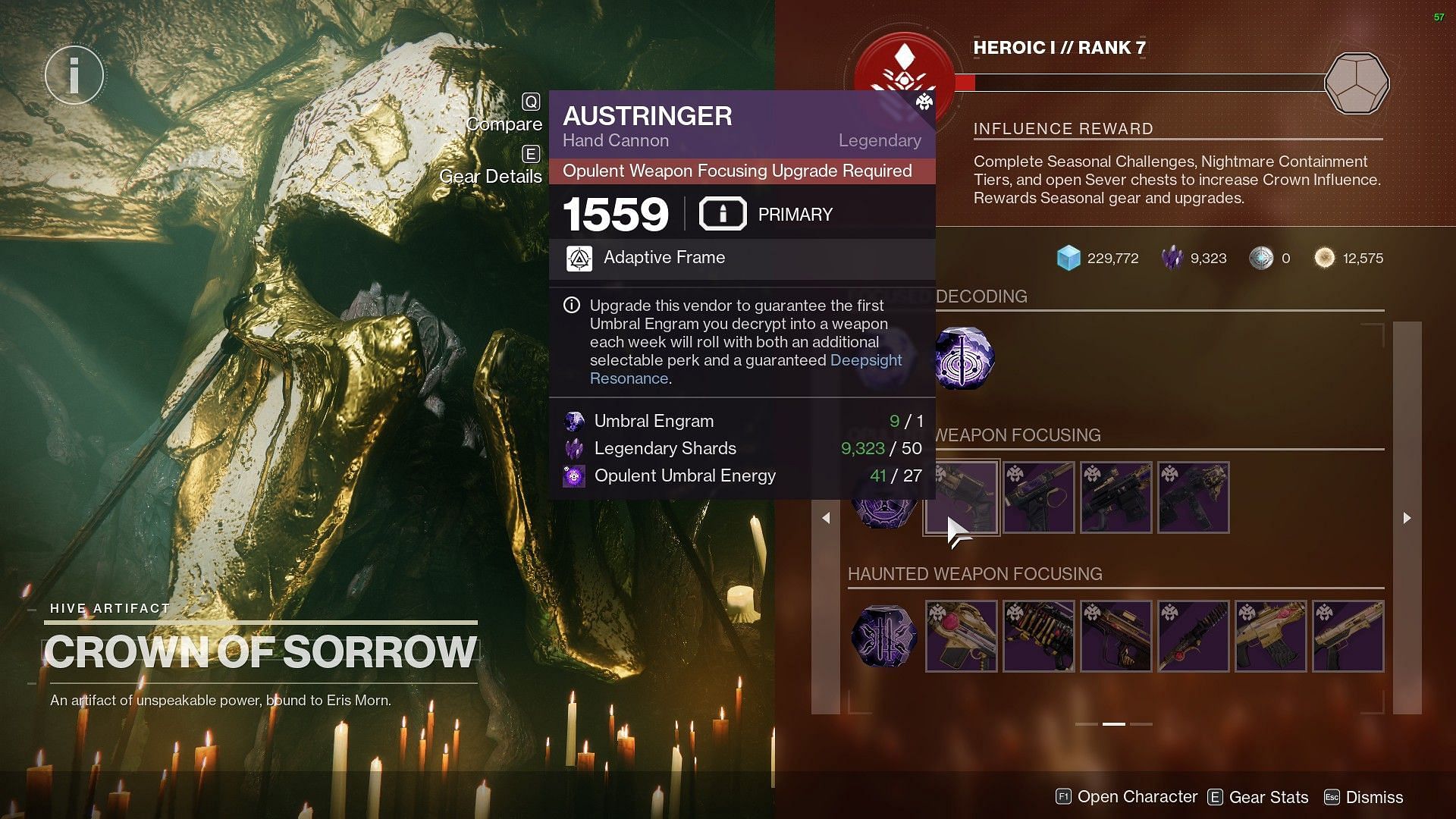 Opulent weapons are located in the Crown of Sorrow inventory (Image via Bungie)