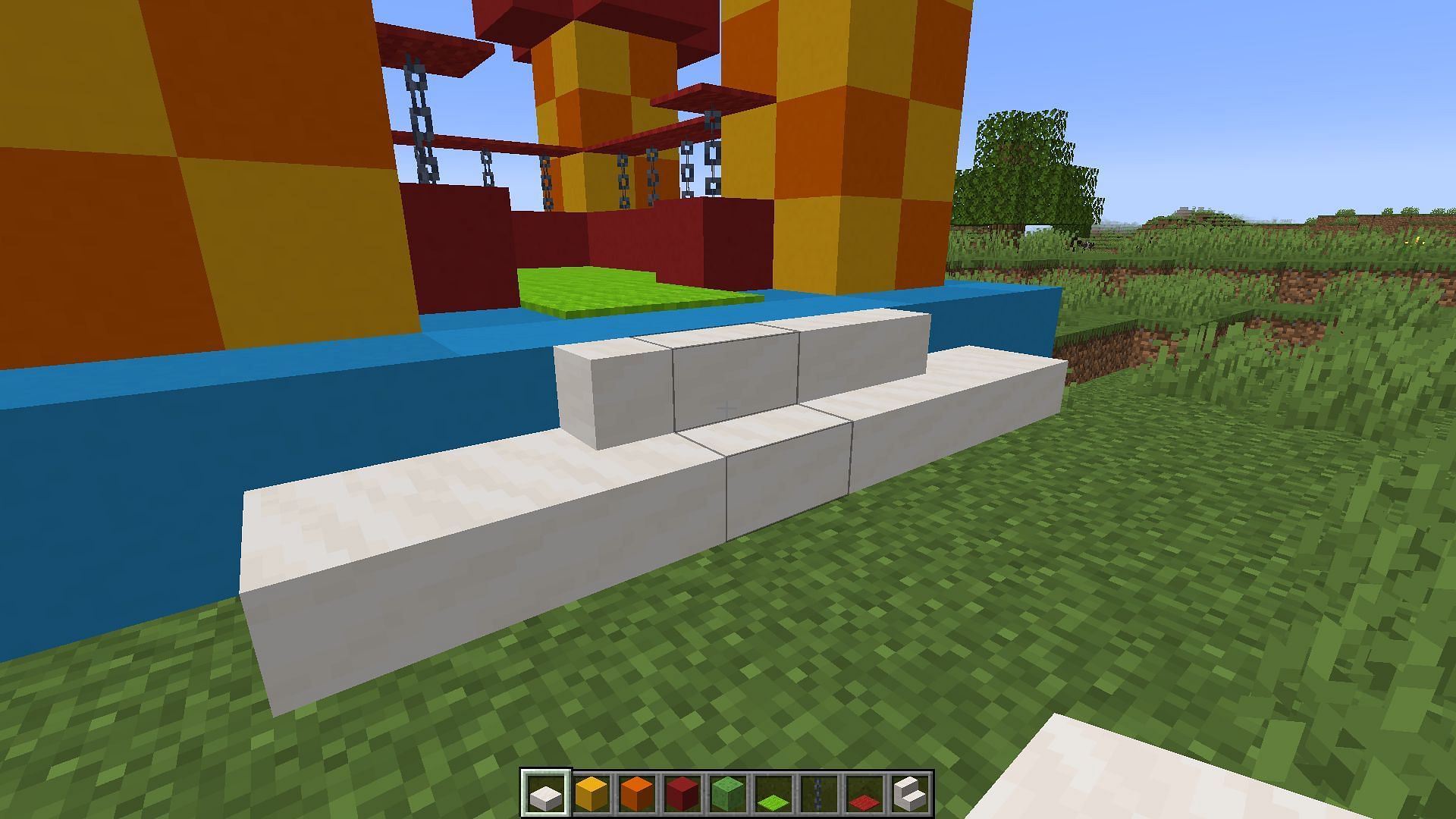 The stairs added to the bouncy house (Image via Minecraft)