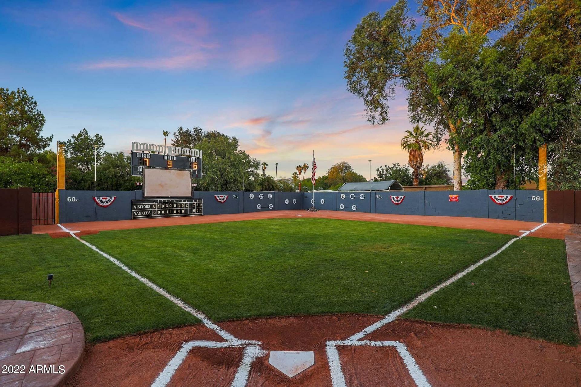 The wiffle ball field located in the backyard of a house for sale in Scottsdale, Arizona.