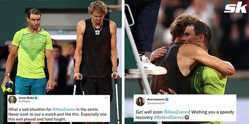 Alexander Zverev's colleagues took to social media to wish him a speedy recovery after his freak injury