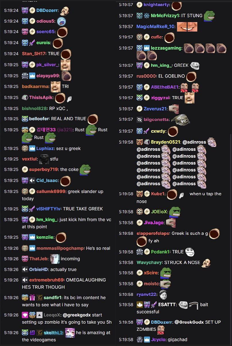 Twitch chat reacts to streamer's conversation (Image via xQc/Twitch chat)