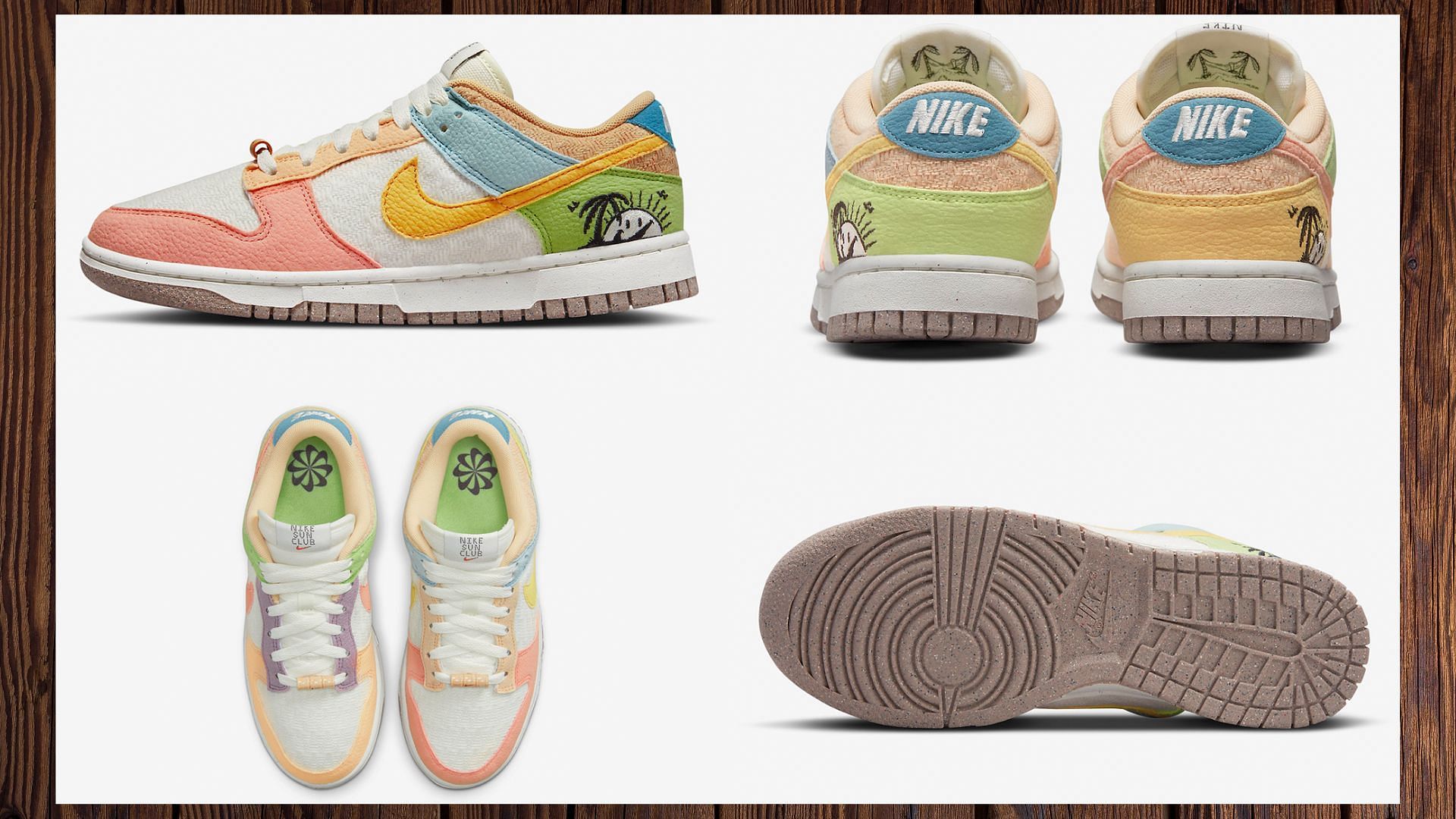 Take a detailed look at the Nike Dunk Low SE Sun Club shoes (Image via Sportskeeda)