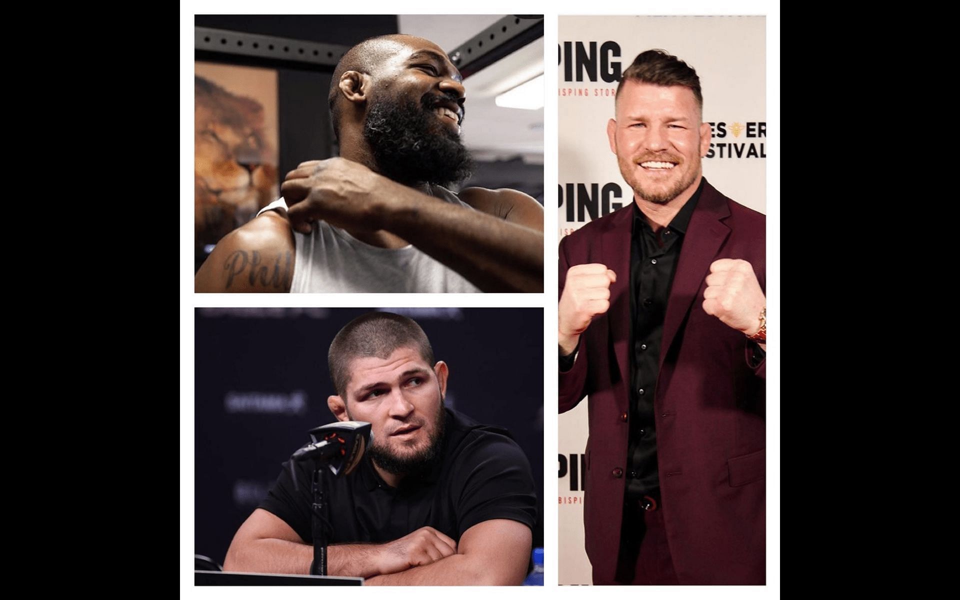 Jon Jones (top left), Khabib Nurmagomedov(bottom left), and Michael Bisping (right) [Images courtesy: @jonnybones, @khabib_nurmagomedov, and @mikebisping on Instagram]