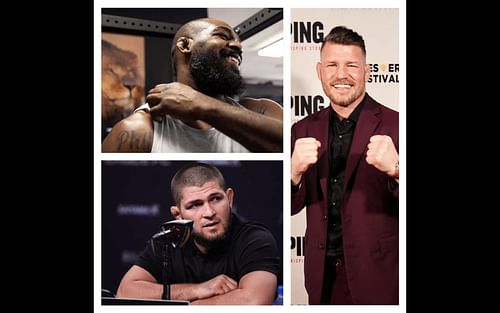 Jon Jones (top left), Khabib Nurmagomedov(bottom left), and Michael Bisping (right) [Images courtesy: @jonnybones, @khabib_nurmagomedov, and @mikebisping on Instagram]