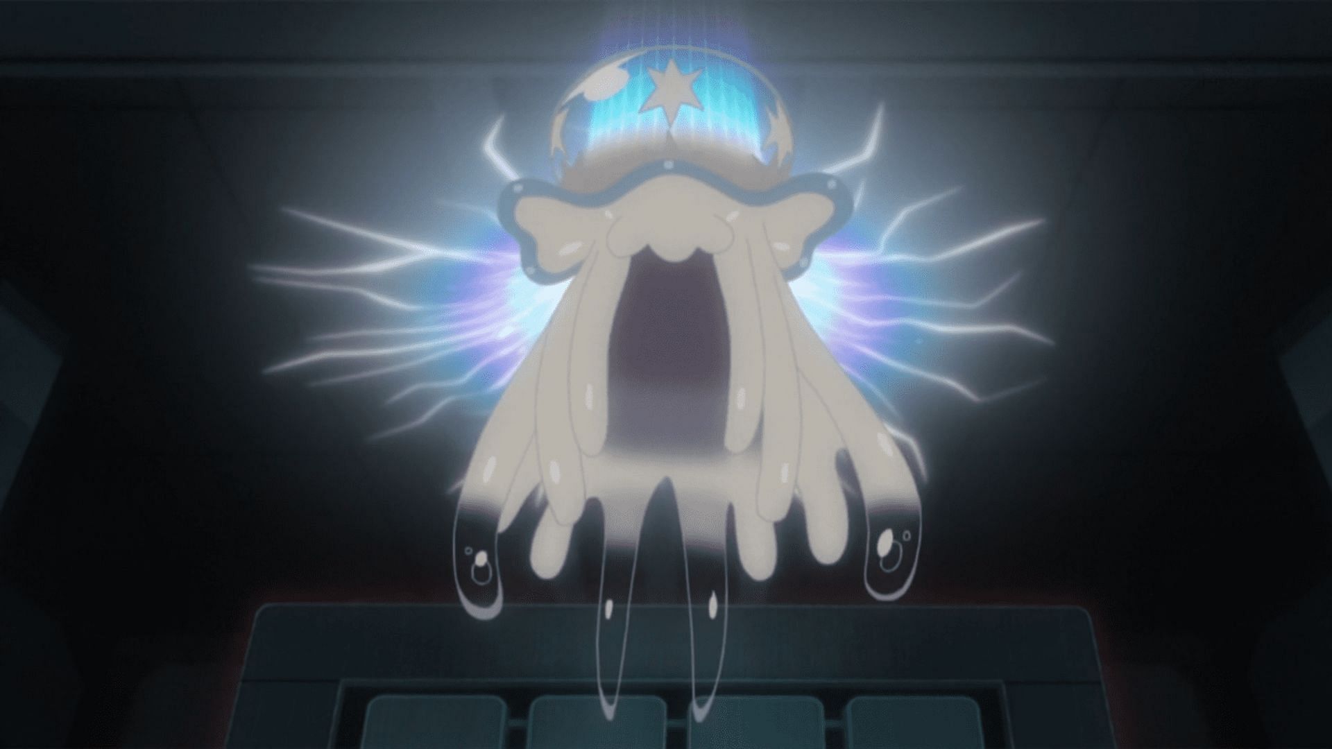 Nihilego, as it appears in the anime (Image via The Pokemon Company)