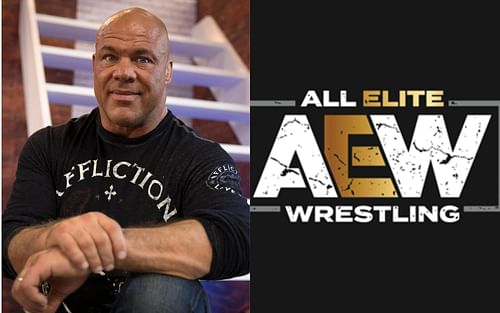 Kurt Angle (left) and AEW logo (right).